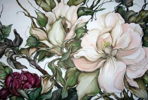 Fiori di magnolia color bianco dipinti olio su tela