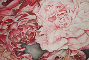 Peonie rosa in vaso dipinte olio su tela